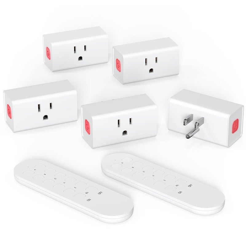 SURNICE Mini Remote Control Outlet Plug, 15A Wireless Light Switch Plug for Household Appliances, Up to 260 FT Long Range, 5 Outlets + 2 Remotes - Image 1